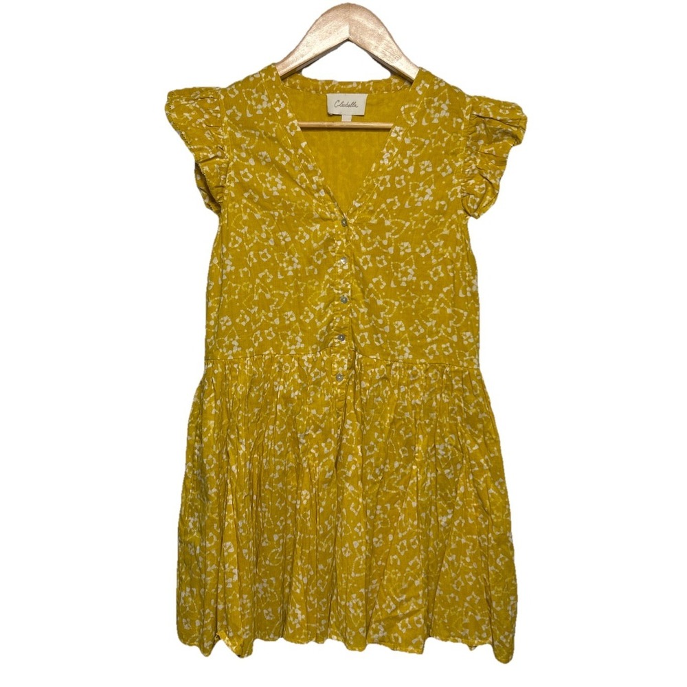 Cleobella Zia Mini Dress Yellow Gold Abstract Floral Size Small